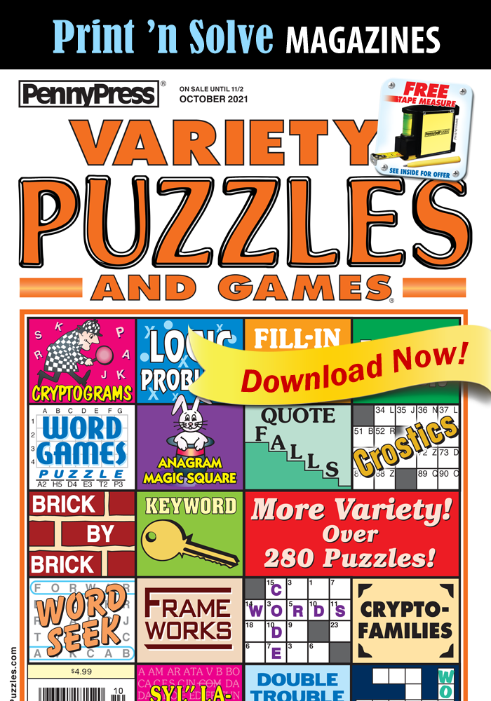 Print ‘n Solve Magazines: Variety Puzzles and Games