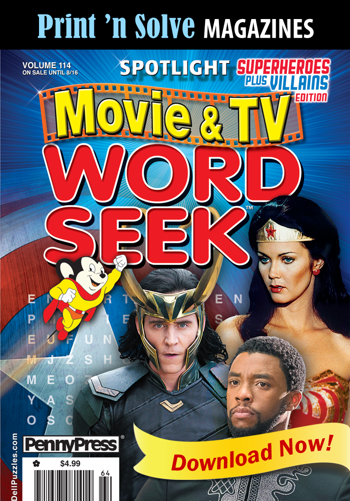 Print ‘n Solve Magazines: Spotlight Movie & TV Word Seek – Superheroes Plus Villains Edition