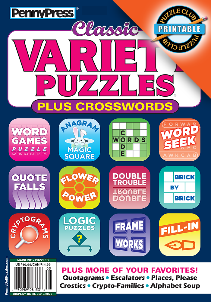 Printable Club: Classic Variety Puzzles Plus Crosswords