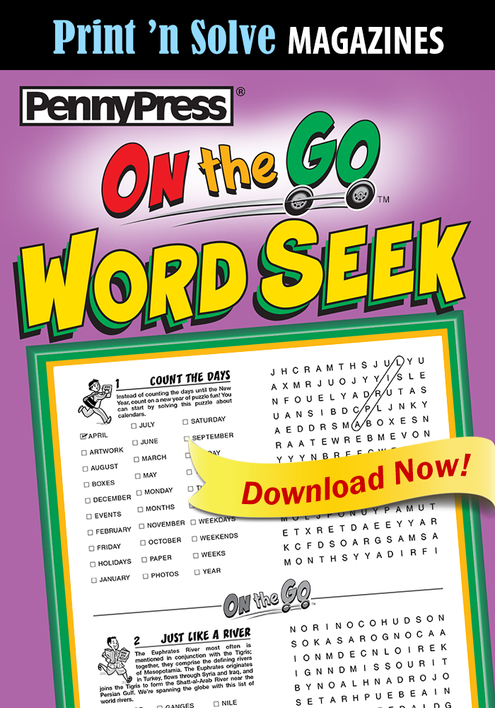 Print ‘n Solve Magazines: On the Go™ Word Seek – Volume 1